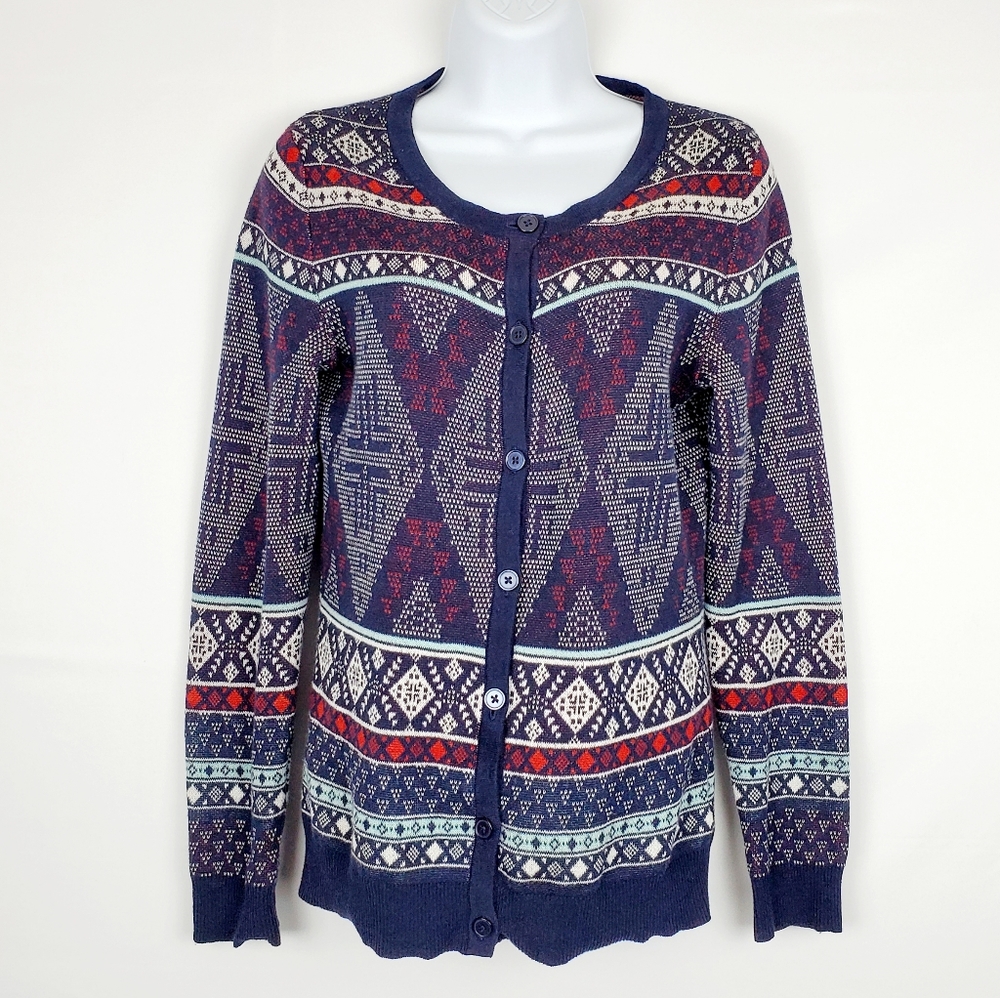 Merona Blue Print Button Down Cardigan S